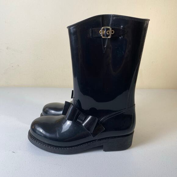 RED Valentino Women's EU 40 / US 10 Designer Black Rubber Rain Boots NO INSOLES - Picture 1 of 16